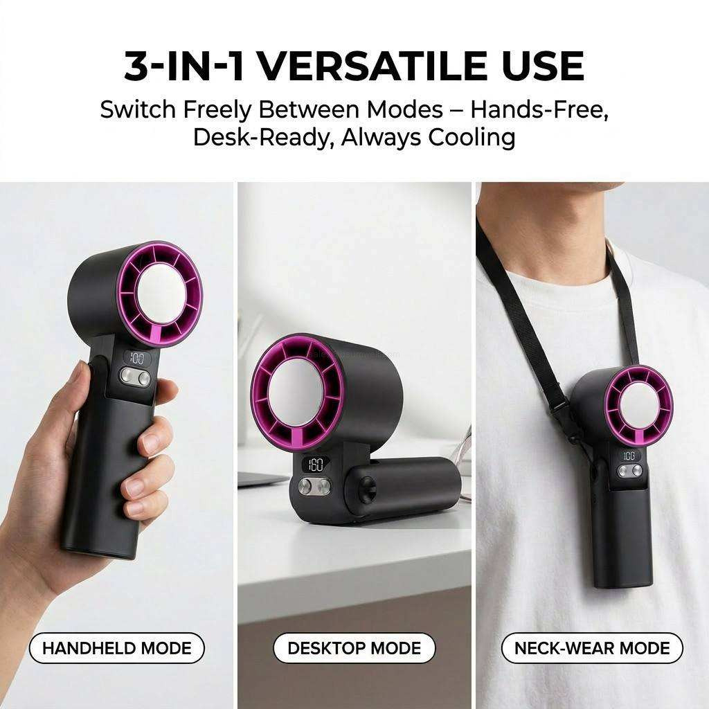Handheld Turbo Fan with Digital Display Semiconductor Cooling Wearable Mini Fan Foldable Portable USB Rechargeable Personal Cooler