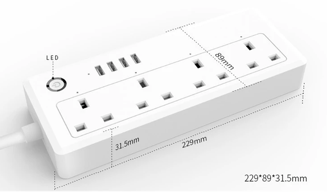  Tuya Smart Power Strip UK With 4 AC Socket 4 USB Port Timing Voice Control with Power Monitoring
