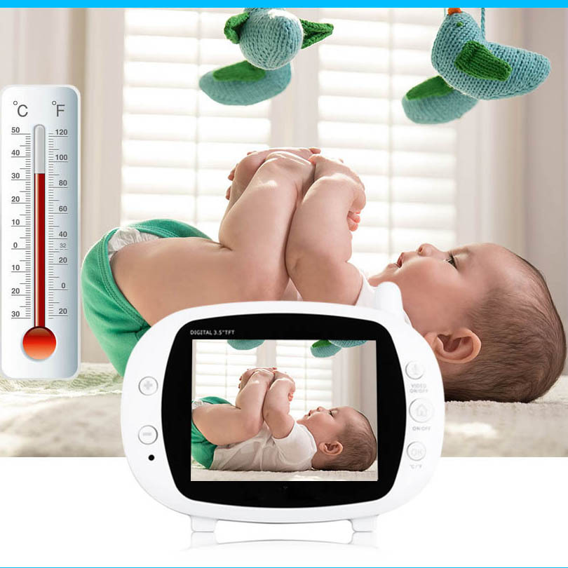 New 3.5 inch Wireless Digital Video Baby Monitor 2.4GHz Security Camera Night Vision Kids Sleeping Temperature Monitor Set