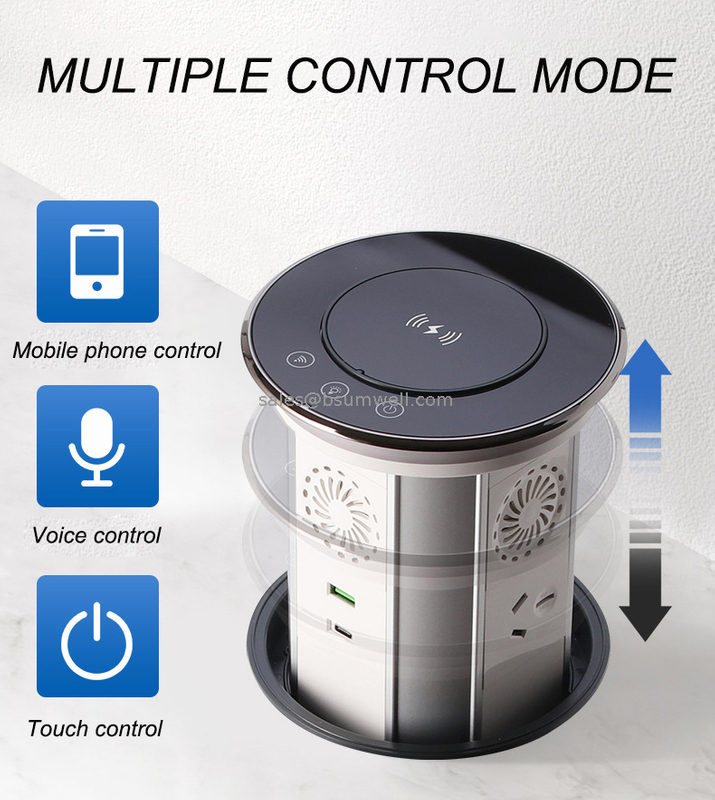 Hidden Desktop Switch Socket Automatic Intelligent 3 EU Socket +USB+type C 18W with 15W Wireless Charging Function