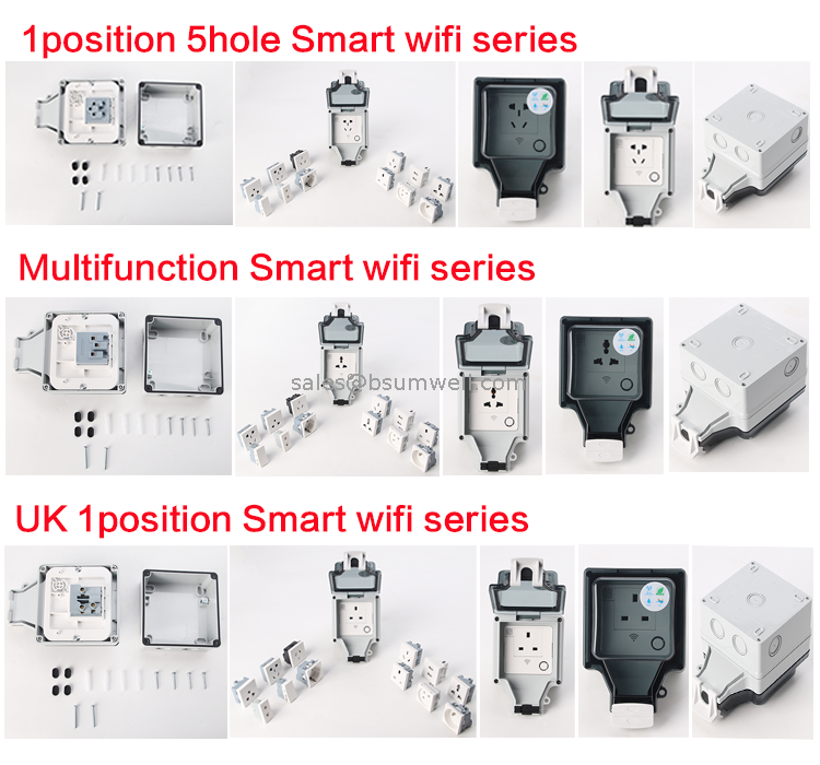 Dustproof Lid Cover Wifi IP66 Waterproof 1 Gang Socket 16A 3 Pulgs Outdoor Wifi Tuya Extension Cord Socket