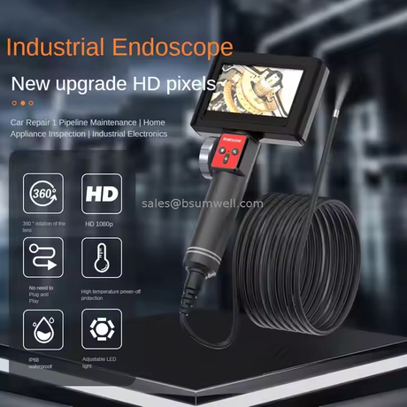 Steering Lens Industrial Flexible Endoscope Camera 1080P Four Ways Borescope Articulating Probe with 4.3 Inches Screen 1m
