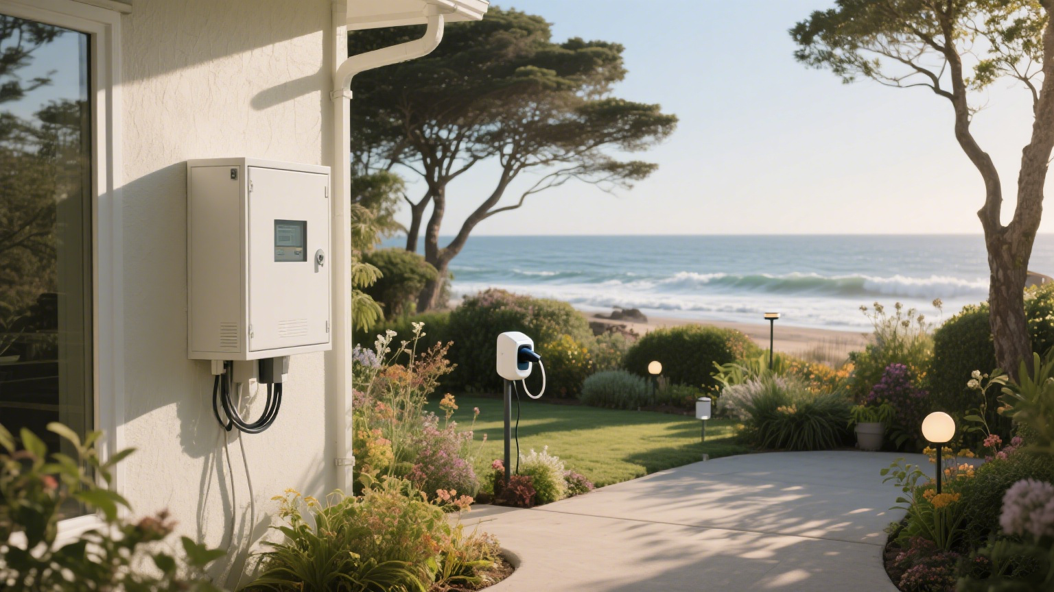 Outdoor Electrical Distribution Box in a Coastal Family Courtyard Ensuring Stable Power Supply