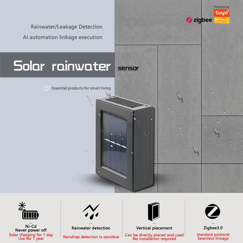 Tuya Zigbee Smart Solar Rainwater Sensor Water Leak Detector IP65 Waterproof Wireless Automation Linkage System