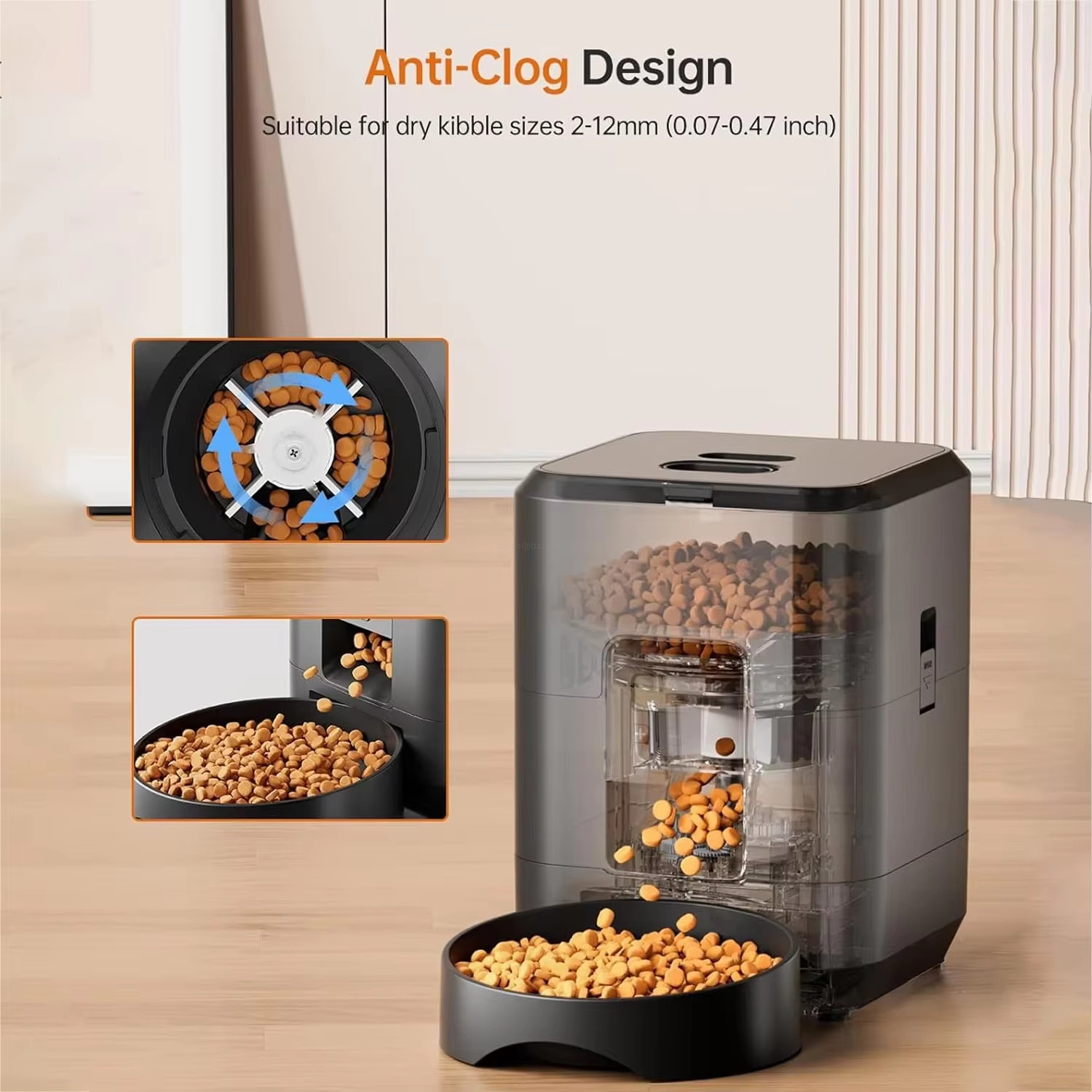 Anti-Clog Design Suitable fot dry kibble sizes 2-12mm (0.07-0.47 inch)