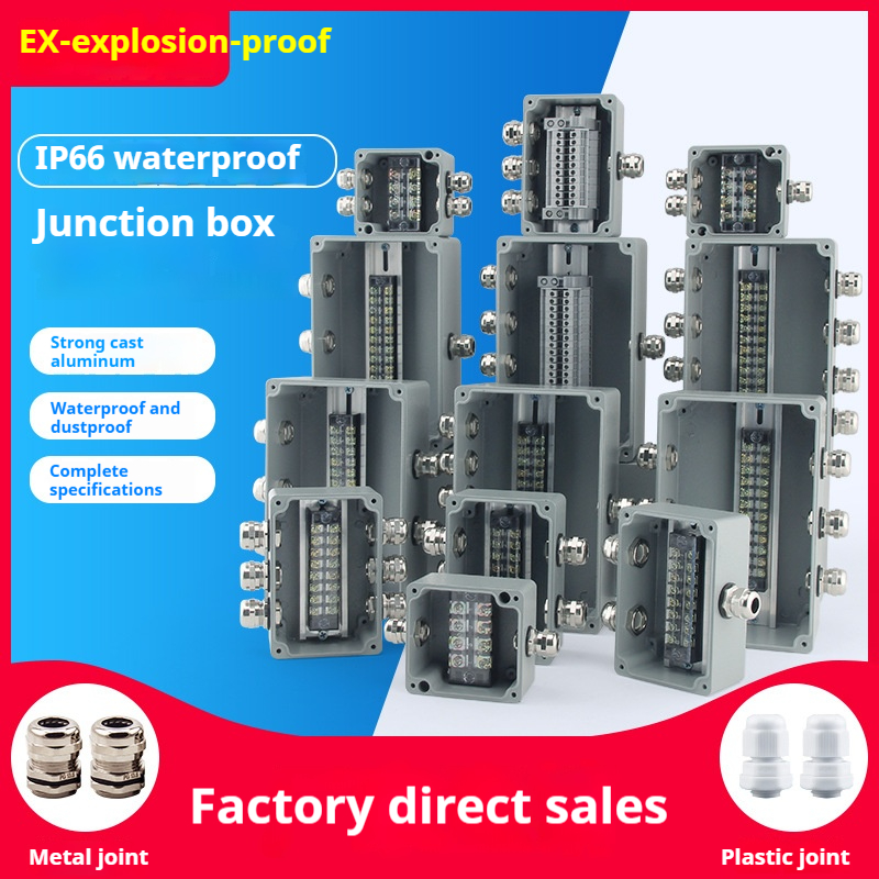 Heavy Rain & Weatherproof Explosion-Proof 3-Way Cast Aluminum Junction Box with Terminals for Outdoor Motor Cable & Industrial Wiring