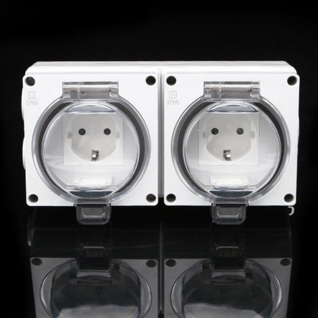 Direct Factory Dual IP66 German Outdoor Sockets - 2-Gang Waterproof Receptacle for Exterior Walls