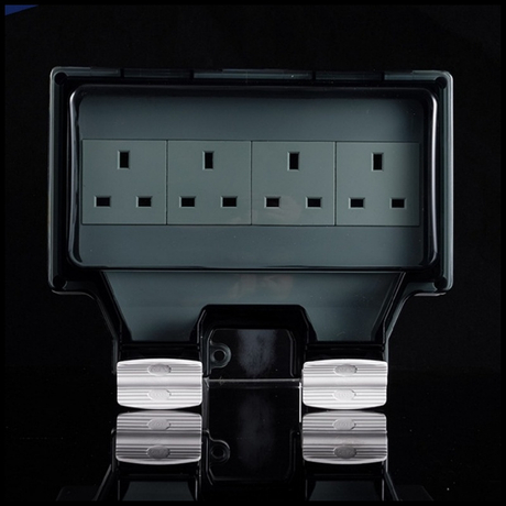 BS Certified 13A UK Socket - 2/3/4-Gang, IP66, Built-in 13A Fuse with RCD Option for Garden Lighting