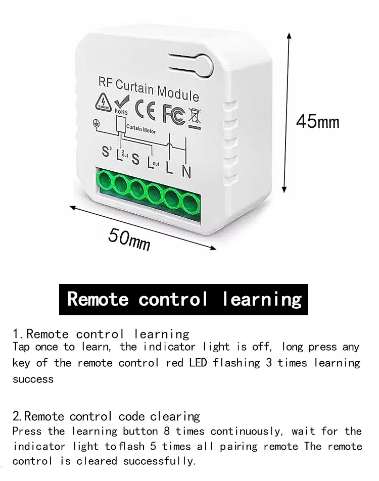 RF Curtain Module - Remote control learning: