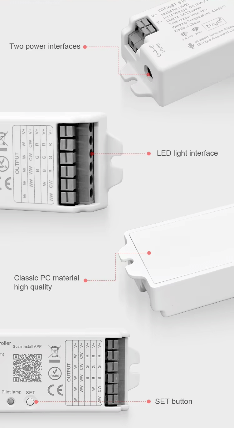 Two power interfaces, LED light interface, Classic PC material high quality,SET button