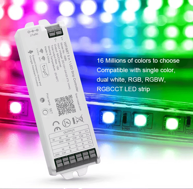 16 Millions of colors to choose. Compatible with single color, dual white, RGB, RGBW,RGBCCT LED strip.