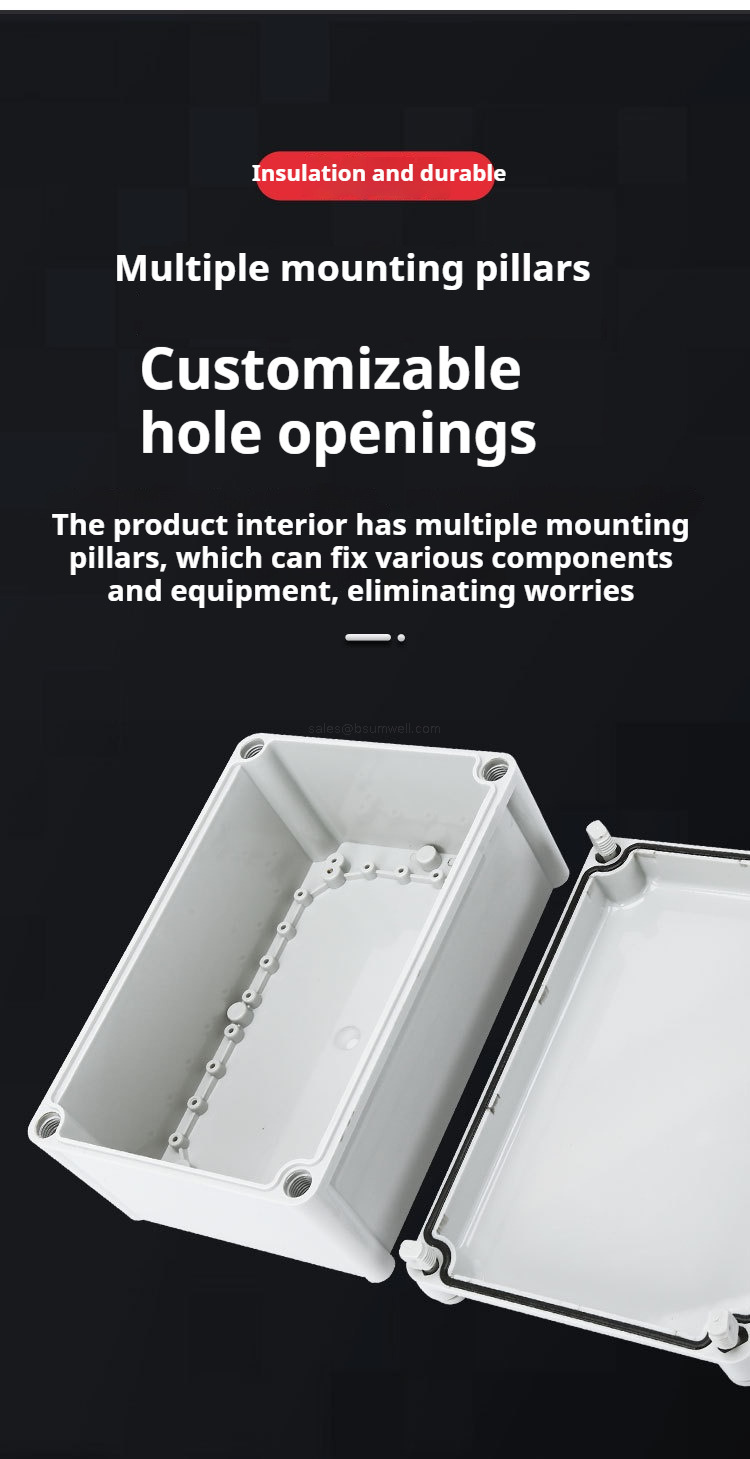 Insulating & Durable Multiple mounting posts with customizable hole opening The product is equipped with multiple internal mounting posts to fix various components, eliminating troubles in equipment fixation Non-Standard Customization