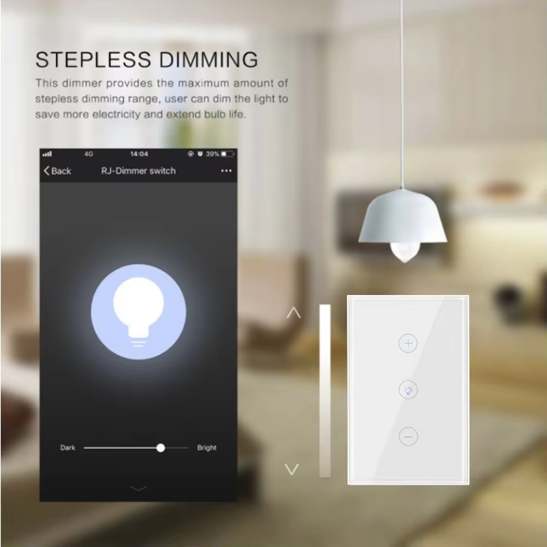 STEPLESS DIMMING This dimmer provides the maximum amount ofstepless dimming range, user can dim the light tosave more electricity and extend bulb life.