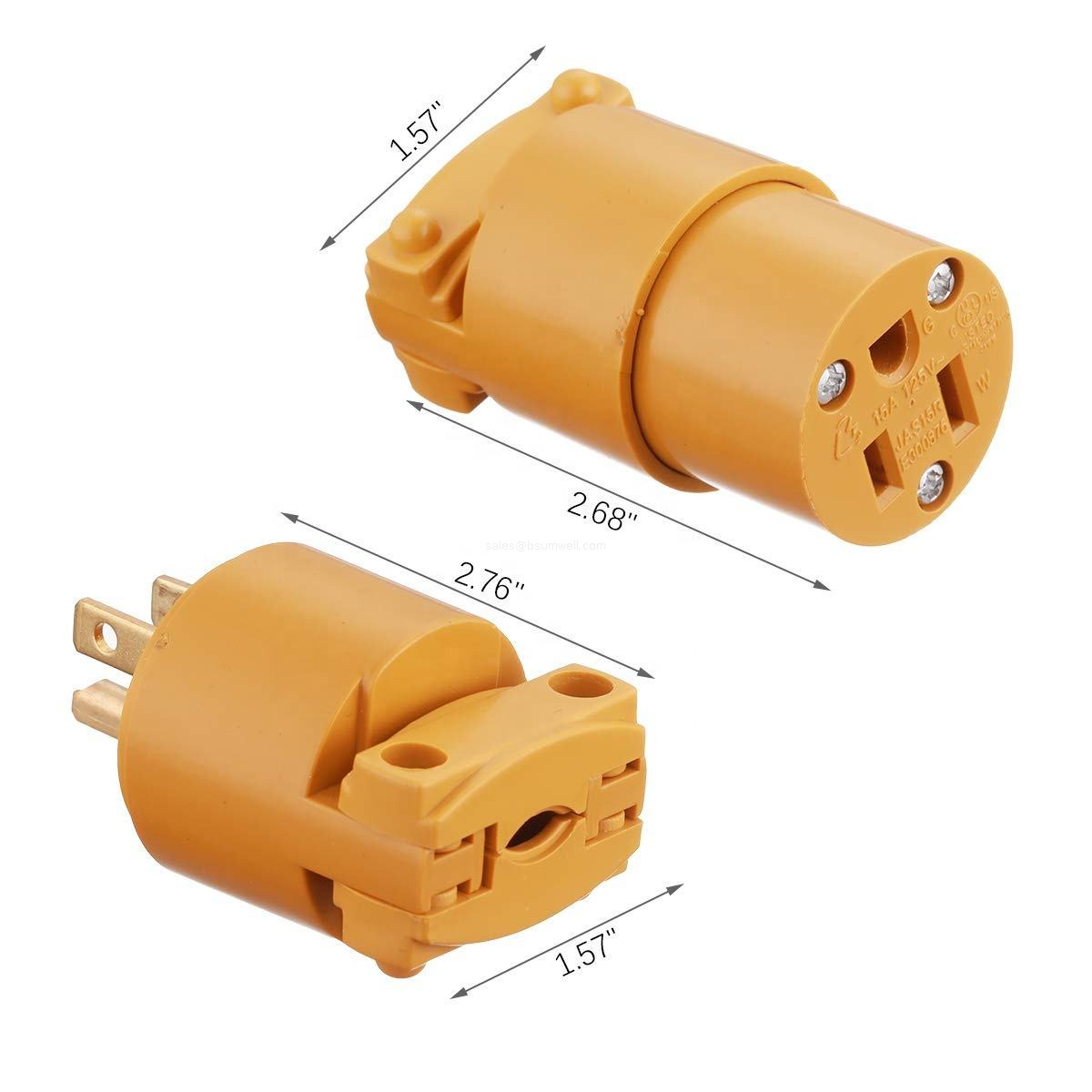 Heavy Duty 15A 125V NEMA 5 15P Male Plug Female Receptacle Set Grounded Replacement Electrical Extension Cord Ends