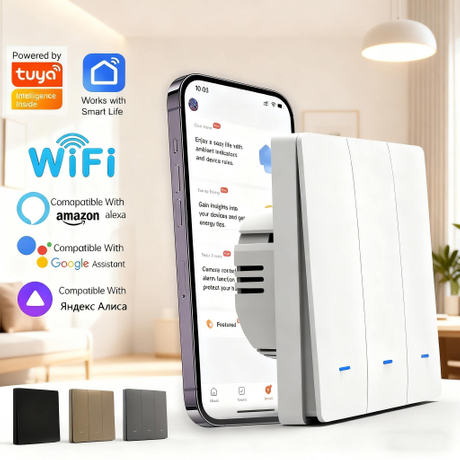 Tuya WiFi Smart Light Switch No Neutral Required 86 Push Button Wall Switch