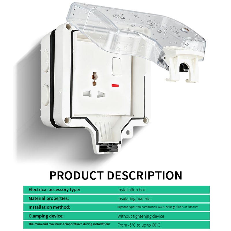 IP66 Waterproof Outdoor 86 Type Switch Socket Box Weatherproof Wall Electrical Outlet Enclosure with Clear Cover and Insulation Base for Exterior Power Supplies