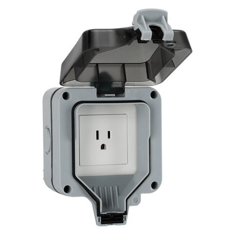 Outdoor Weatherproof Wall Switch Socket IP66 Rainproof Dustproof Power Outlet Box with Lockable Cover and Indicator Light for Exterior Garden Patio