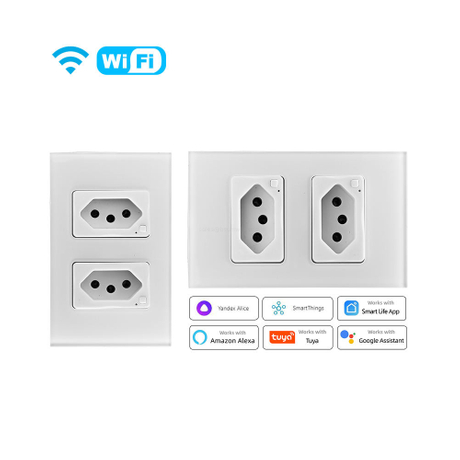 Brazil Standard Smart WiFi Wall Socket 16A Duplex Electrical Outlet Tempered Glass Panel Work with Tuya Smart Life Alexa Google Home