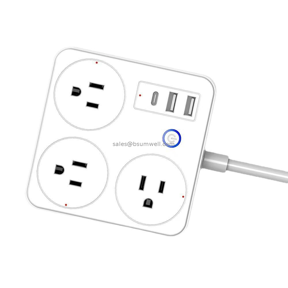 Wifi Smart Power Strip Eu With Type-C Port Tuya App Remote Control Power Socket 10A Works With Google Alexa