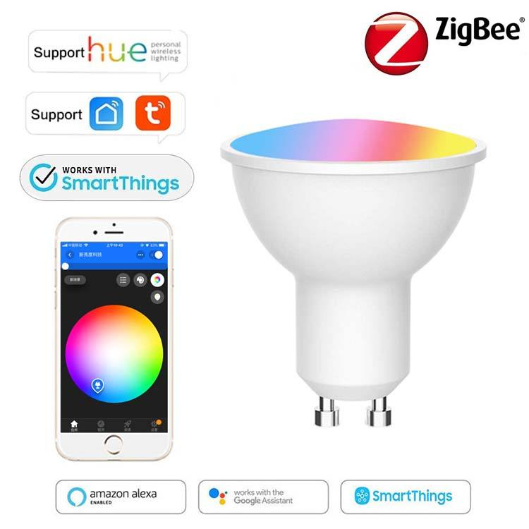 Alexa Smart Home TUYA RGB LED Spotlight 5W WIFI Zigbee GU10 LED Bulb Light Warehouse Led Bulb App with Ce Rohs 10 Years 5000 1A