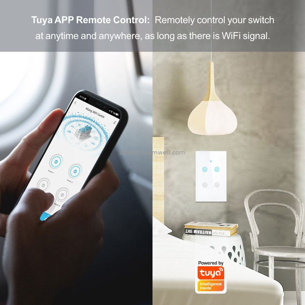 Relay Design 4 Gang Tuya Smart Home Light Switches US Standard No-Neutral Wiring Wifi And BLE Switch