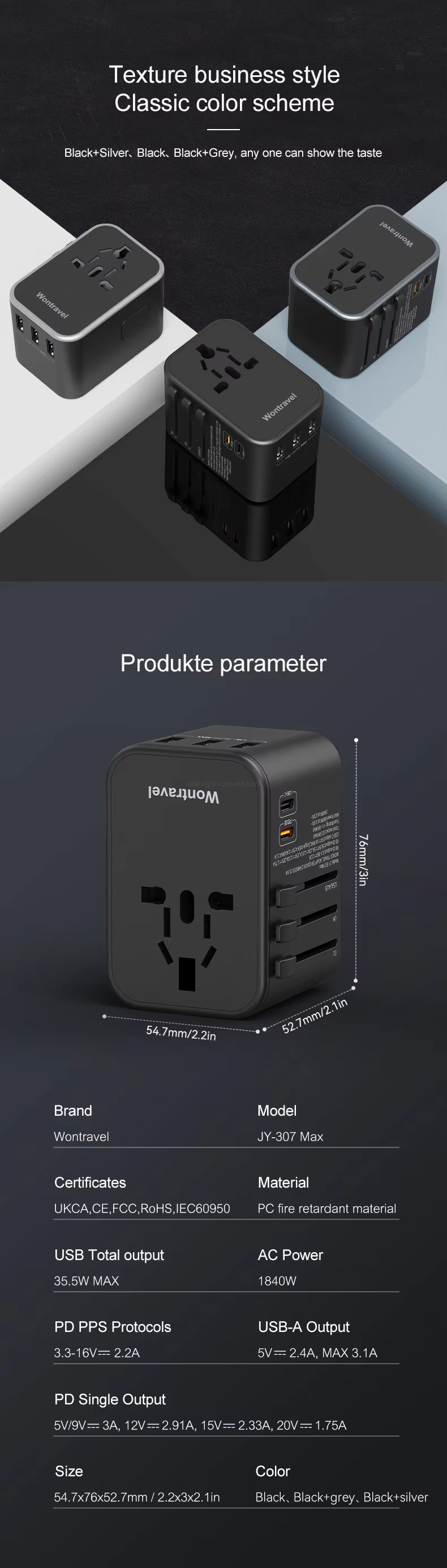 Texture business style. Classic color scheme Black+Silver、Black、 Black+Grey, any one can show the taste