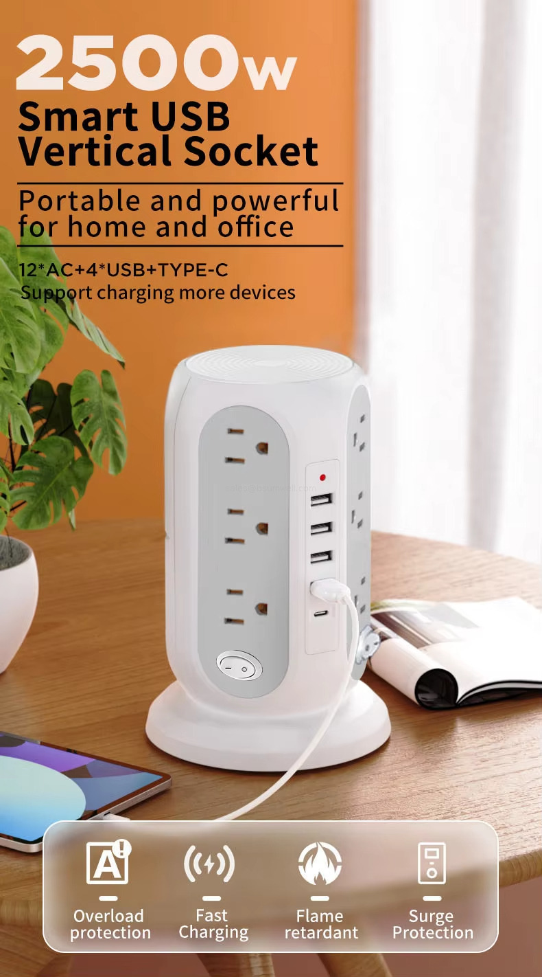 2500w Smart USB Vertical Socket