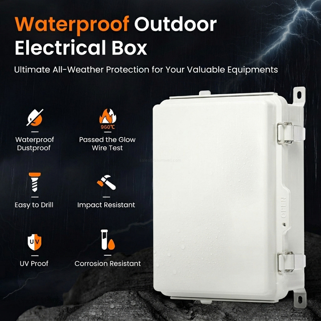 UL94 V0 Flame Retardant PC ABS Waterproof Electrical Junction Box 13.8x9.9x5.9 Inch Plastic Outdoor IP66 Weatherproof Project Enclosure Case