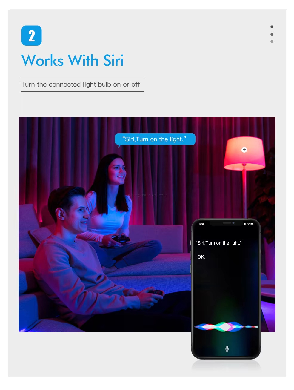 Works With Siri Turn the connected light bulb on or off
