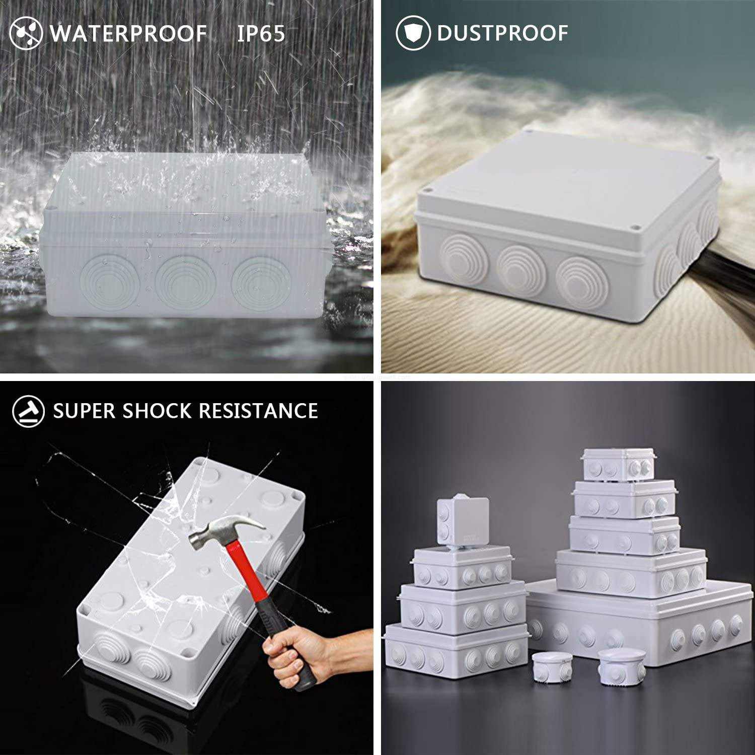 IP65 Plastic Junction Box ABS Waterproof Enclosure Terminal Box With Rubber Plugs Outdoor Electrical Distribution Box
