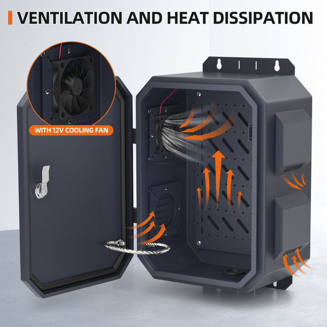Outdoor Electrical Box with Cooling Fan 400x300x200mm IP65 Waterproof Metal Enclosure