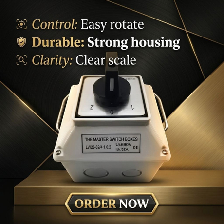 32A IP65 3 Pole 3 Position Rotary Knob Switch Cam Changeover Switch Enclosed Generator Control Box Lockable