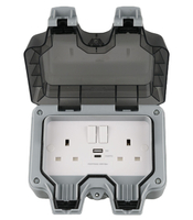 Waterproof Outdoor British Switched Socket Dual UK Plug Receptacle 30W PD Type C USB Wall Outlet