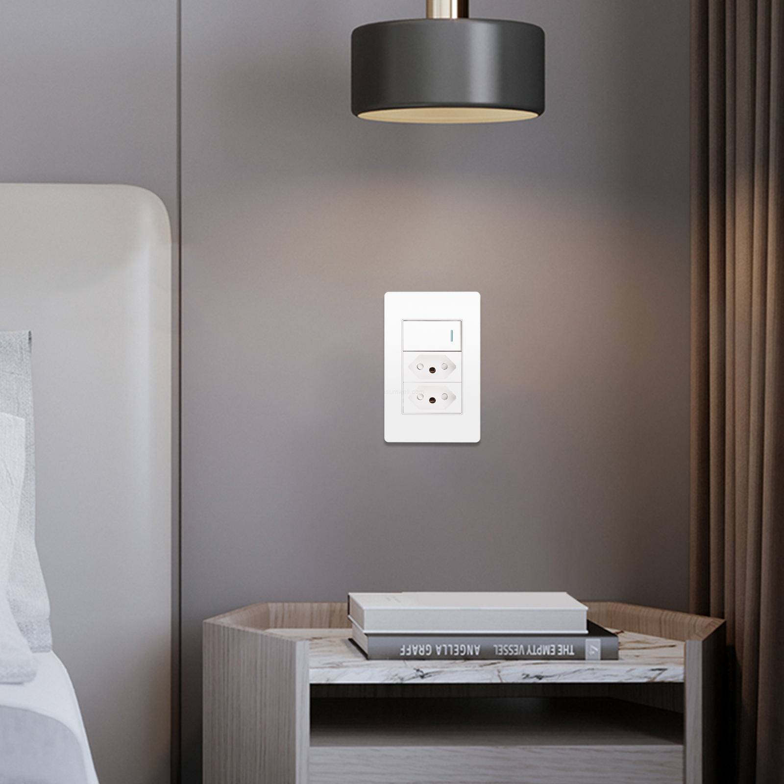 Brazil Standard Light Switch and Socket Combo Dual 20A Electrical Outlet with Integrated Wall Switch Panel for Horizontal and Vertical Installation