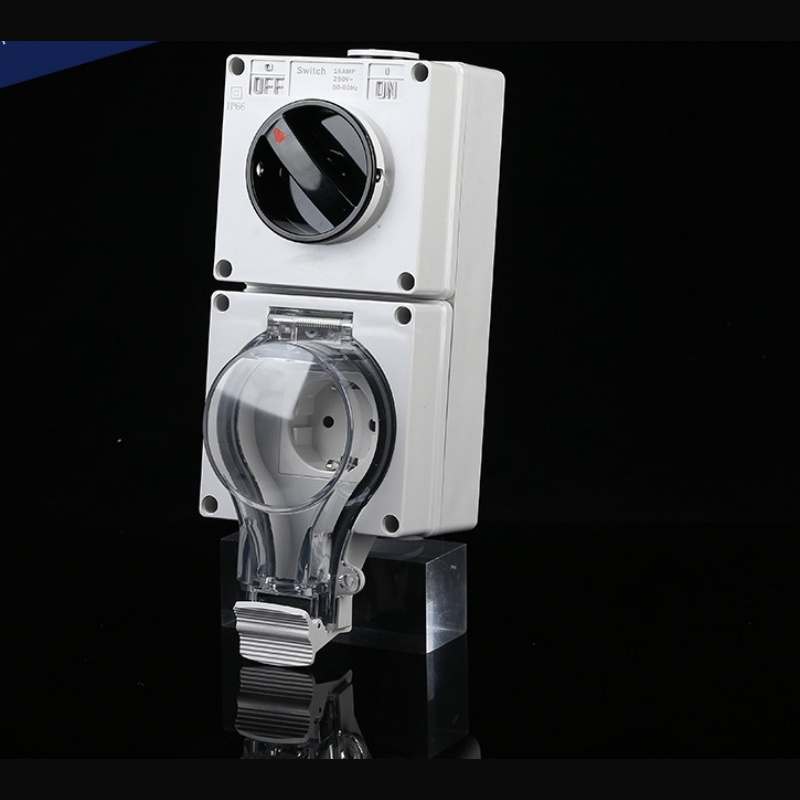 IP66 Waterproof Socket with Integrated Switch - 1-Gang German Standard Industrial Outlet for Easy Power Control