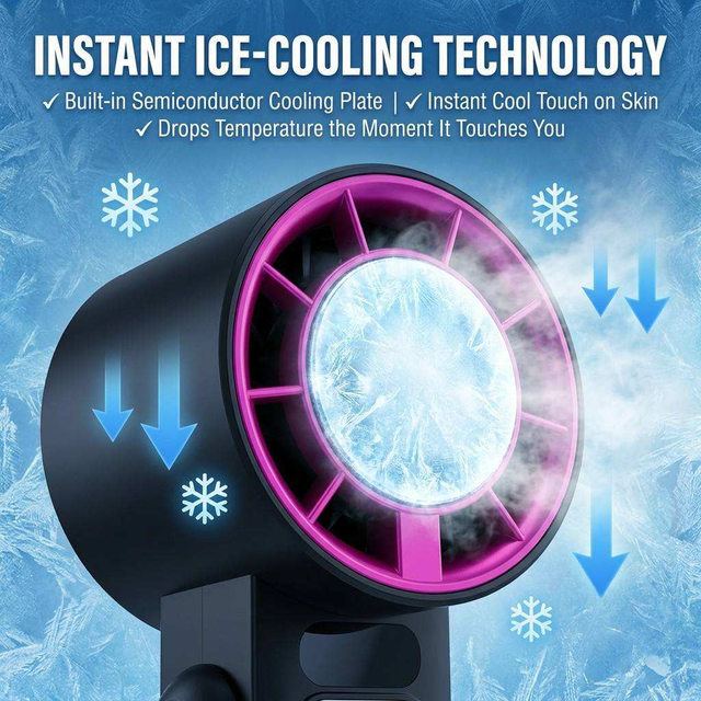 Handheld Turbo Fan with Digital Display Semiconductor Cooling Wearable Mini Fan Foldable Portable USB Rechargeable Personal Cooler