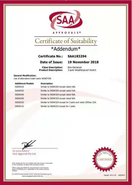 56SW310 SAA Certificate