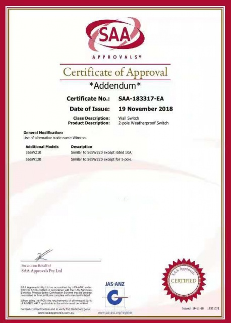 56SW320 SAA Certificate
