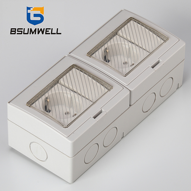  PS-2SRS German type 16A IP55 Waterproof 2Gang Switch 2Gang Socket